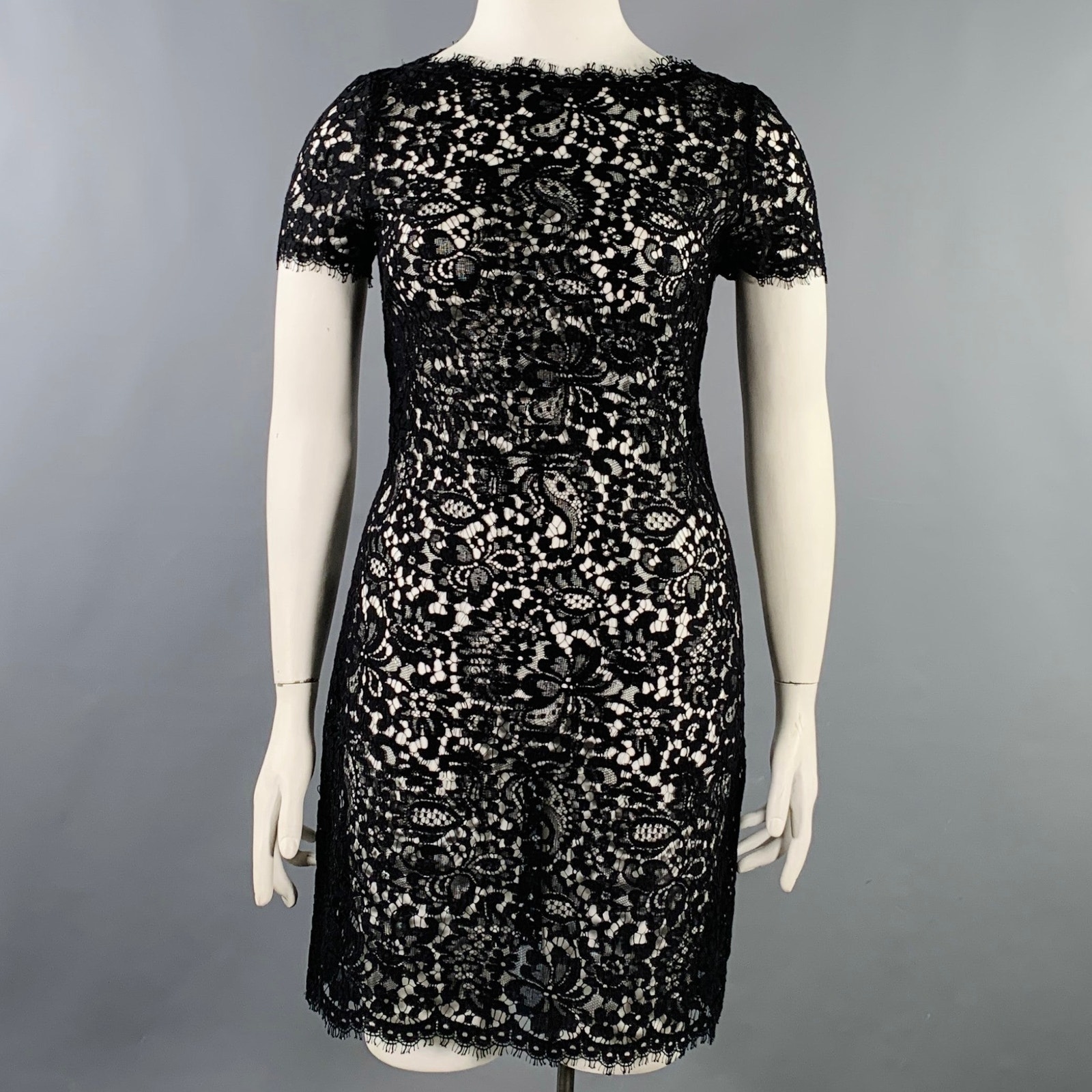 Ralph Lauren Size 10 Black Cotton Blend Lace Short Sleeve Dress